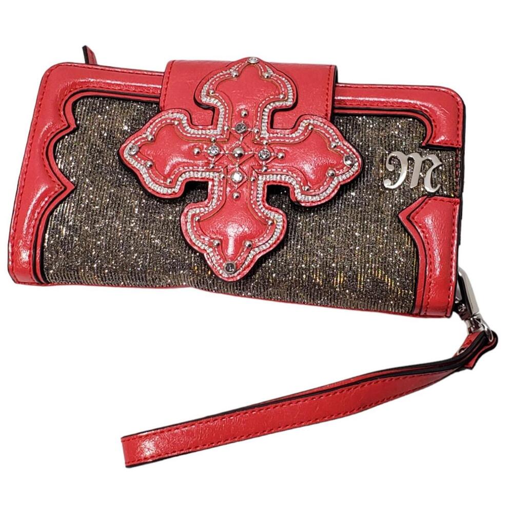 Miss Me Red Wristlet Wallet Purse Logo Sparkling Bling